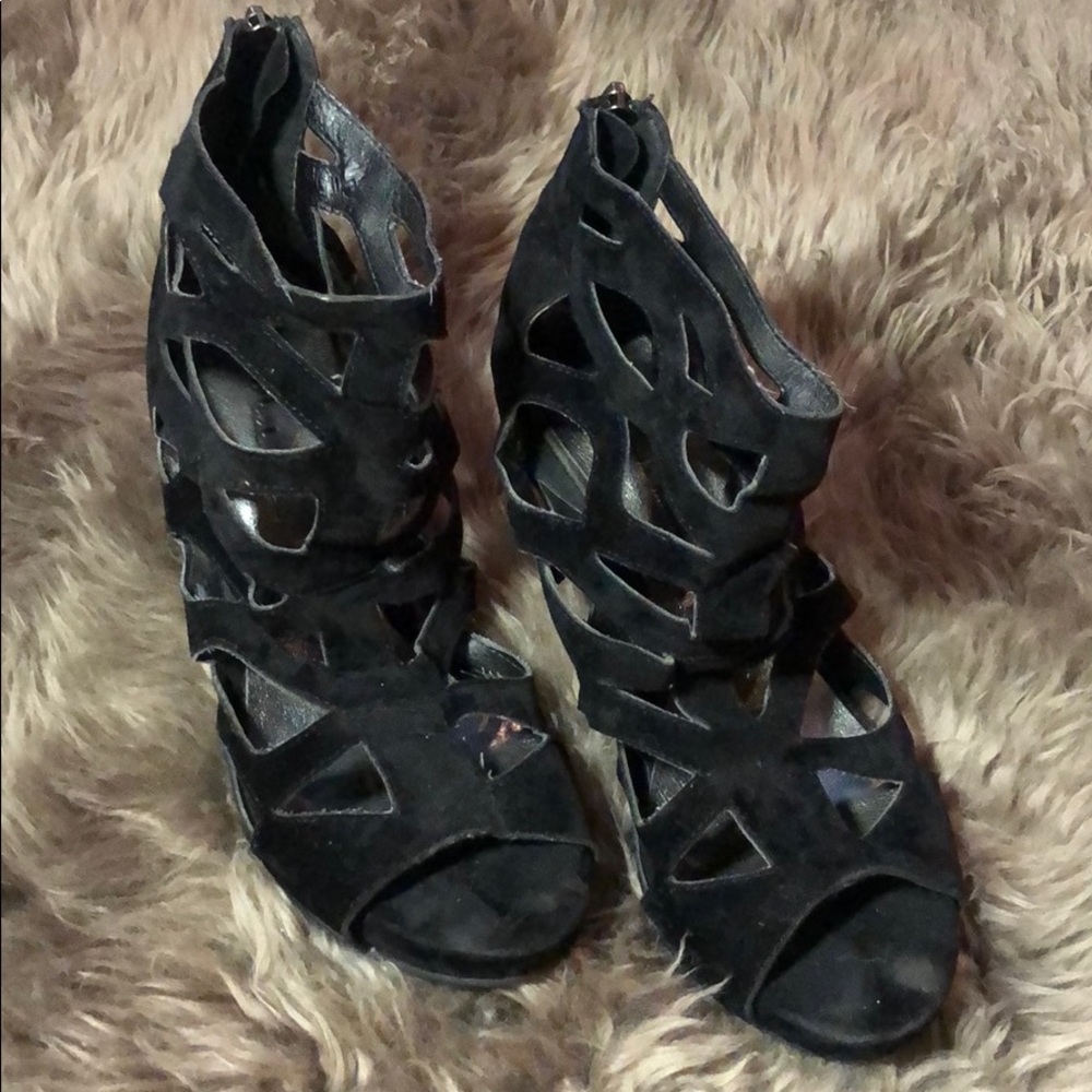 Black Suede Open Toe Heel